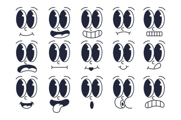 Download Retro Cartoon Facial Expressions Set - Facial Collection
