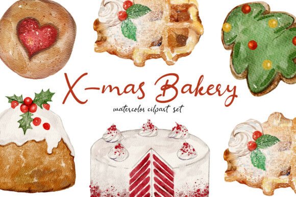 Download Christmas Bakery Watercolor Clipart Set - Bakery Collection