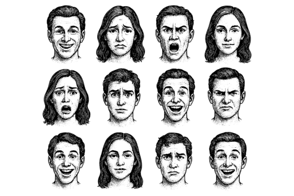Download Vintage Hand-Drawn Facial Emotions - Facial Collection