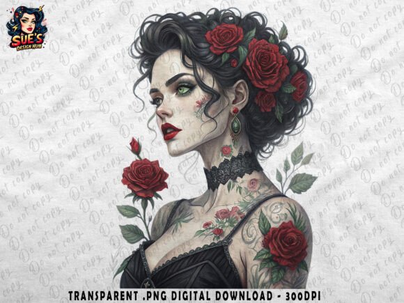 Download Gothic Beauty with Red Roses &amp; Tattoos - Beauty Collection