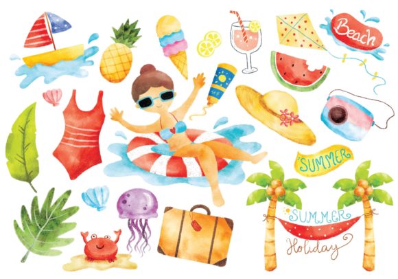 Download Summer Doodle Digital Water Color - Water color Collection