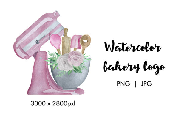 Download Bakery Logo with Mixer and Flowers - Bakery Collection