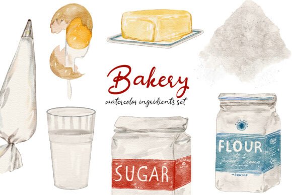 Download Watercolor Bakery Ingridients Set - Bakery Collection